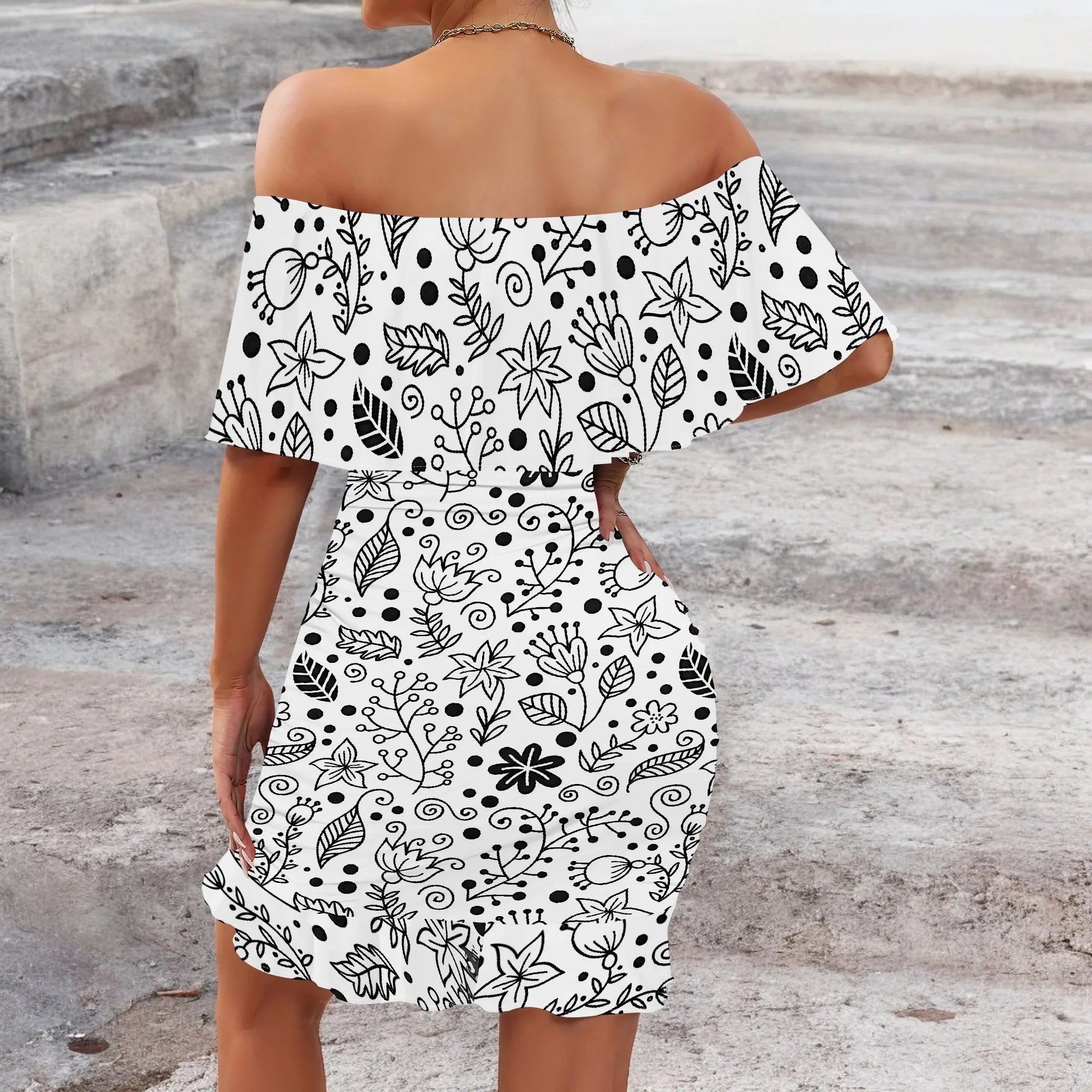 Women's 2025 Spring/Summer New Customized Casual Loose Swinging Collar Shoulder Printed Flower Strap Dress