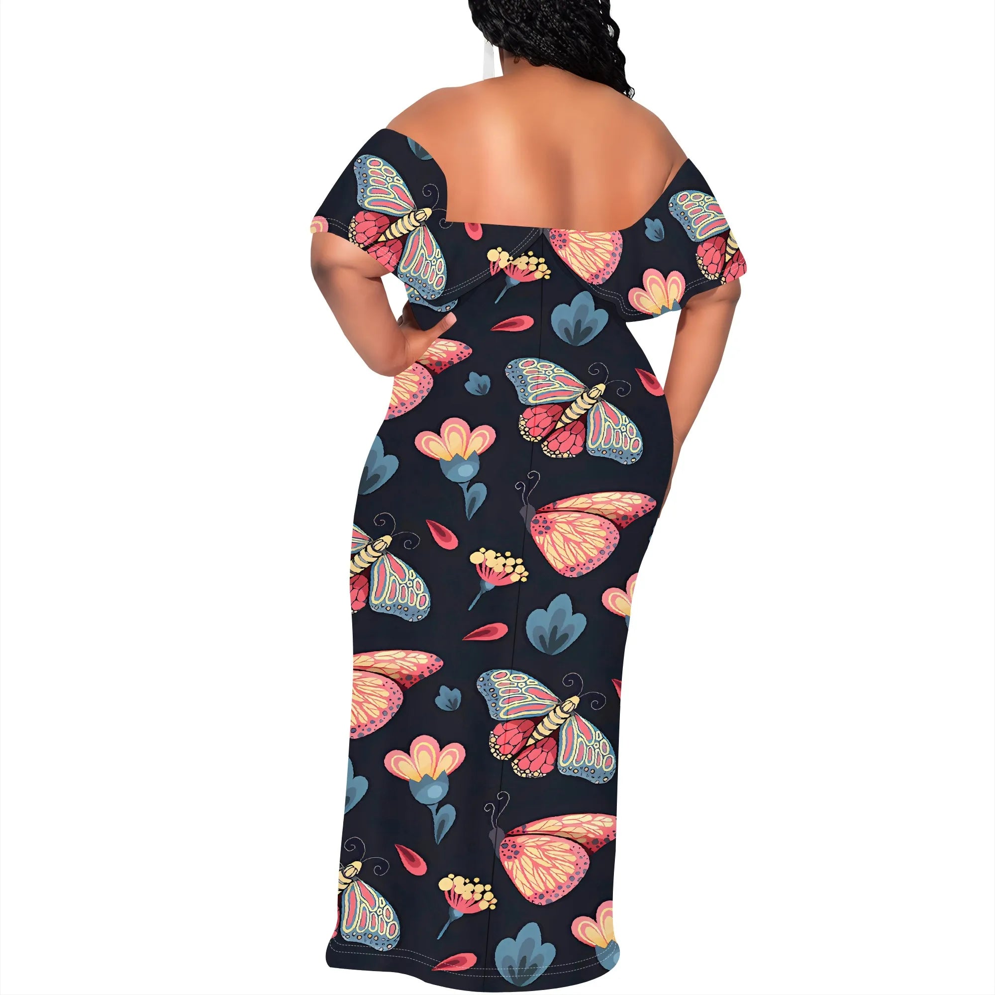 Women's Fashion 2025 Spring/Summer New Customized Casual Loose Swing Collar Printed Butterfly Beach Dress