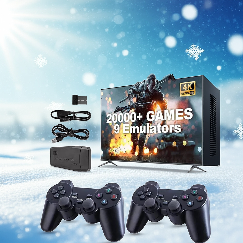 4K Retro Game Console Plug-Play 20000- Video Game Stick-2x Wireless Controllers
